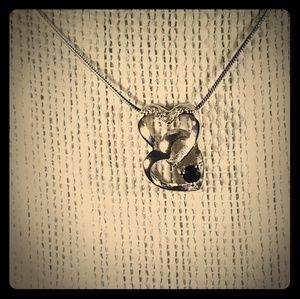 Black Sapphire Double Heart Necklace